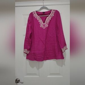 Talbots 100% Linen Tunic Style Size 3XP Pink Blouse